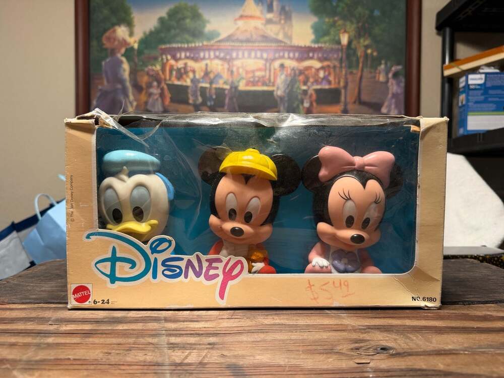 Vintage 1991 Mattel Disney Squeezies Baby Mickey Minnie Donald Squeak Toys Set